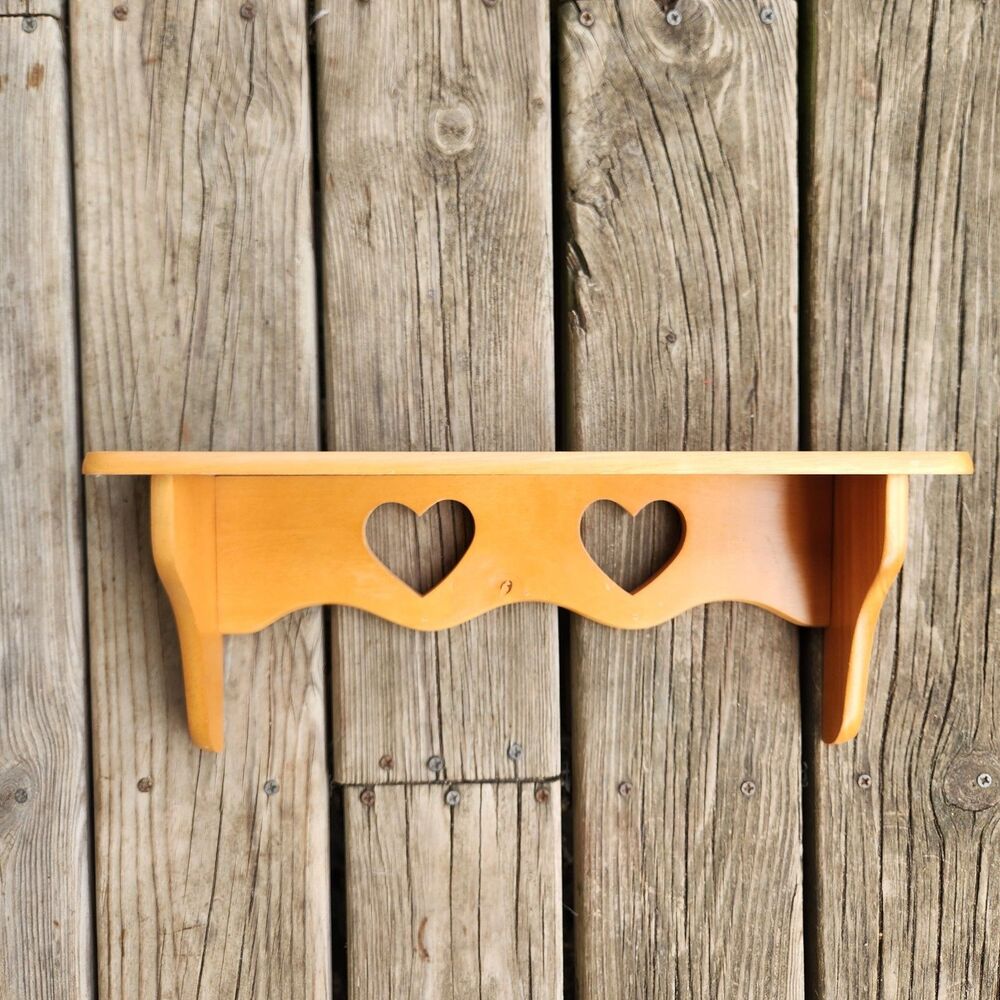 Vintage Wooden Wall Shelf Heart Cutout Cottagecore Farmhouse Decor 18” Rustic